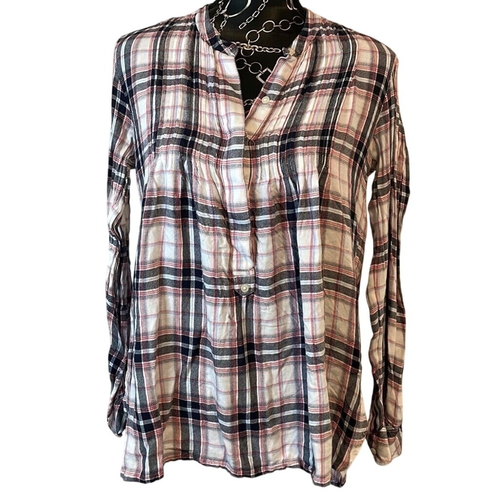 Plaid Tunic Shirt, Button Upโ Long Sleeve, Casual Flannel Style Top